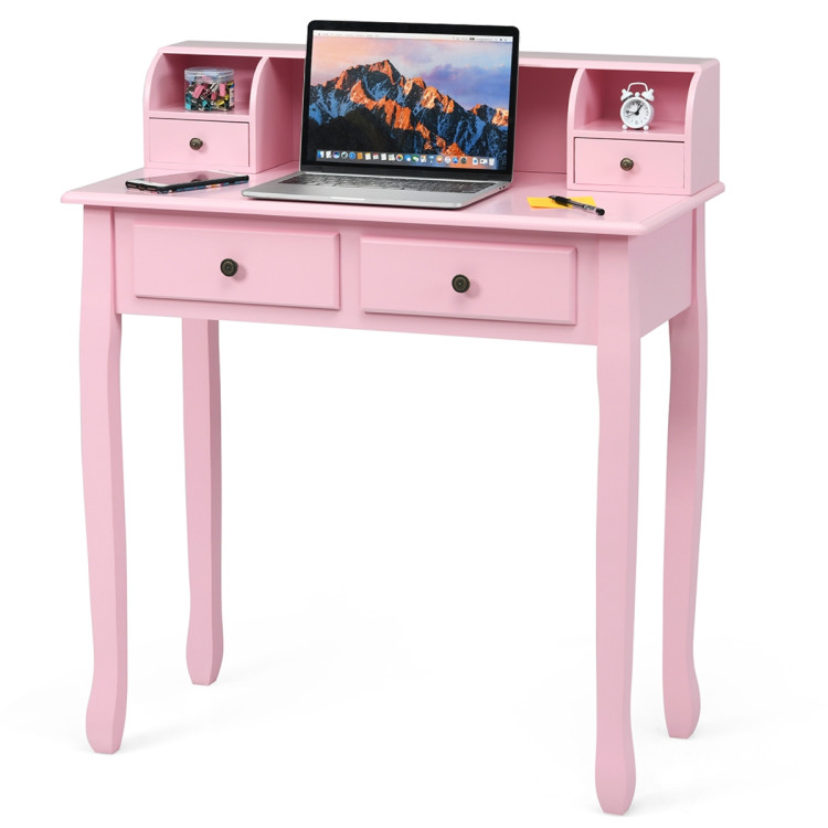Removable Floating Organizer 2-Tier Mission Home Computer Vanity Desk-PinkCostway Gallery View 3 of 12