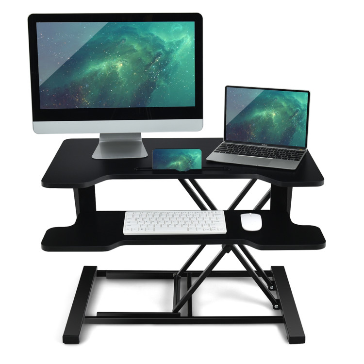 Height Adjustable Standing Desk Converter with Removable Keyboard Tray-BlackCostway Gallery View 6 of 12