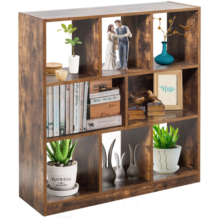 Open Compartments Industrial Freestanding Bookshelf for Decorations-BrownCostway Gallery View 9 of 11