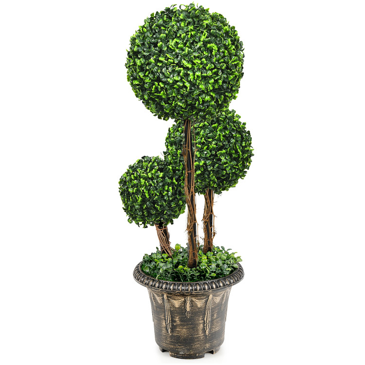 30 Inch Artificial Topiary Triple Ball Tree Indoor and Outdoor UV ProtectionCostway Gallery View 7 of 15
