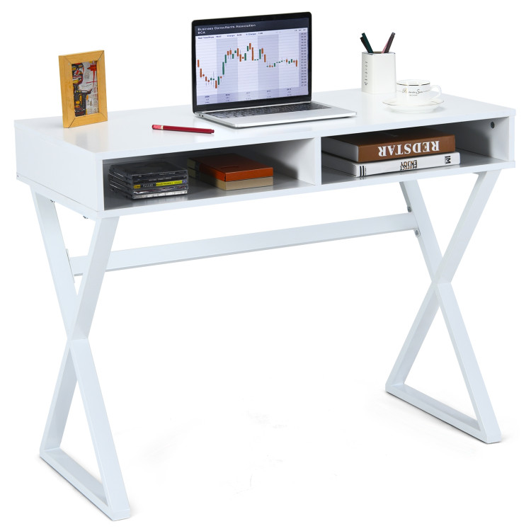 Modern Computer Desk Makeup Vanity Table with 2 Storage CompartmentsCostway Gallery View 8 of 10