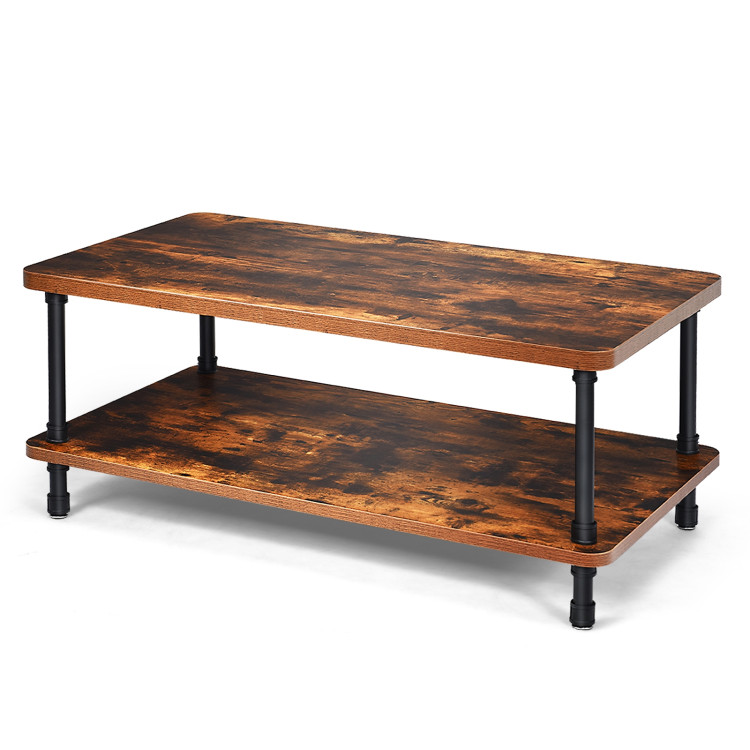 Industrial Vintage Coffee Table with 2-Tier Storage ShelfCostway Gallery View 5 of 11