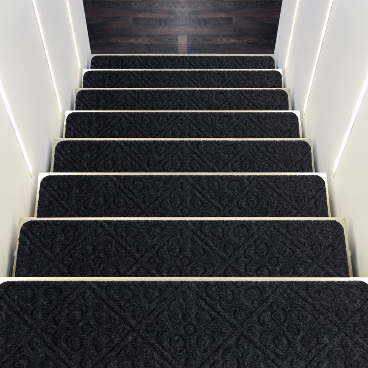 15Pcs Indoor Non-Slip Stair Carpet Mats for Wooden Steps-GrayCostway Gallery View 3 of 10