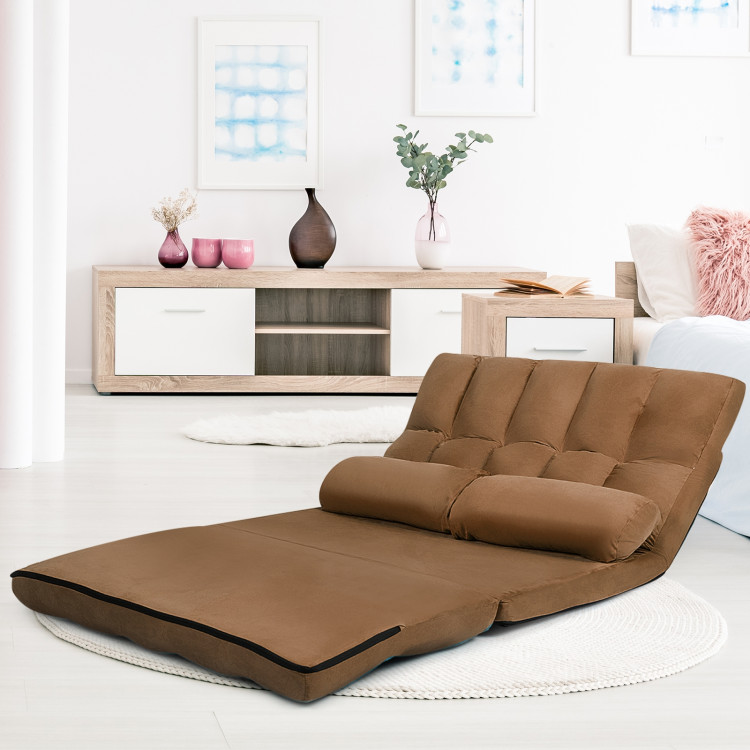 6-Position Foldable Floor Sofa Bed with Detachable Cloth Cover-BrownCostway Gallery View 2 of 9