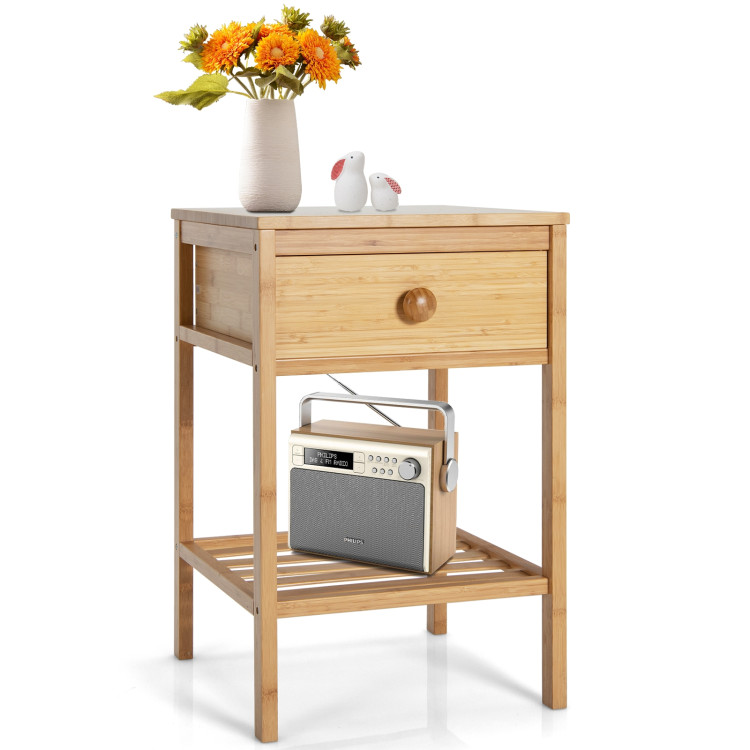 Bamboo Nightstand with Drawer and Open Shelf-NaturalCostway Gallery View 3 of 10