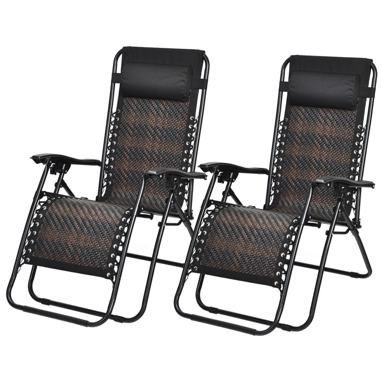 2 Pieces Folding Patio Rattan Zero Gravity Lounge Chair-BrownCostway Gallery View 12 of 13