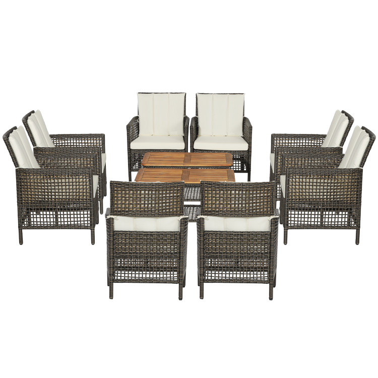 5 Pieces Patio Rattan Furniture Set Cushioned Sofa Armrest Wooden Tabletop-Off WhiteCostway Gallery View 4 of 11