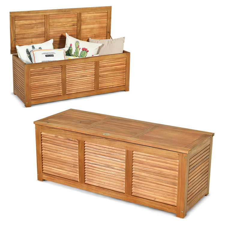 47 Gallon Acacia Wood Storage Bench Box for Patio Garden DeckCostway Gallery View 9 of 12