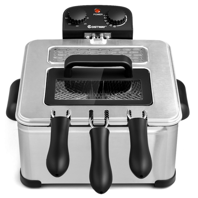 Electric Deep Fryer 5.3QT/21-Cup Stainless Steel 1700W with Triple BasketCostway Gallery View 1 of 13