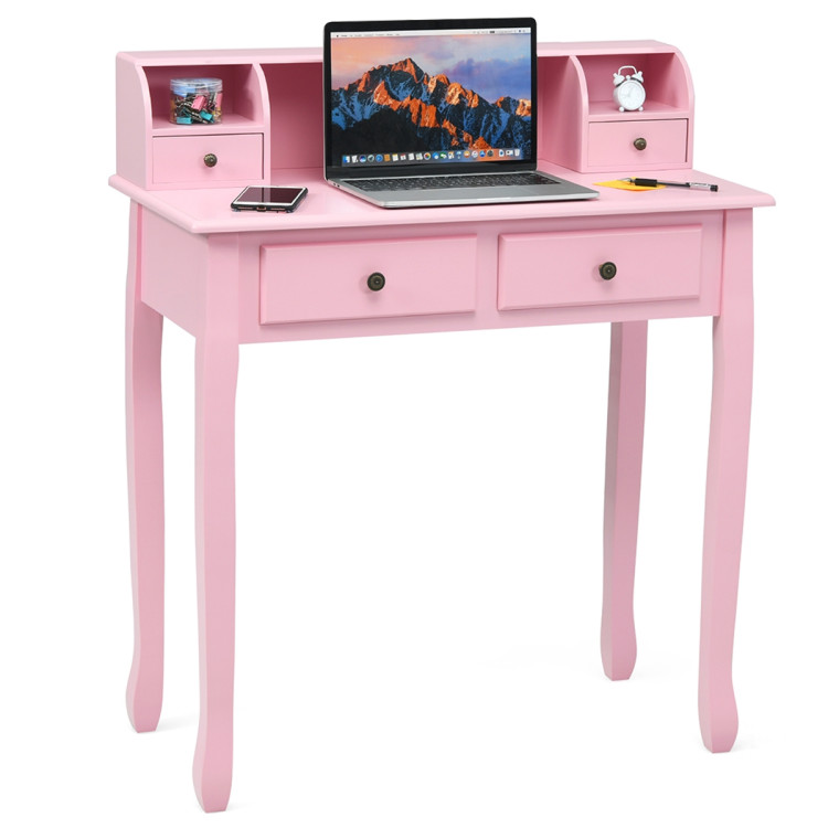 Removable Floating Organizer 2-Tier Mission Home Computer Vanity Desk-PinkCostway Gallery View 10 of 12