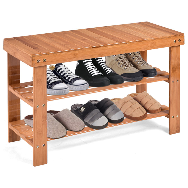 Shoe Rack Bench 24 Pairs Entryway Storage Cubby 3-Tier White Wood