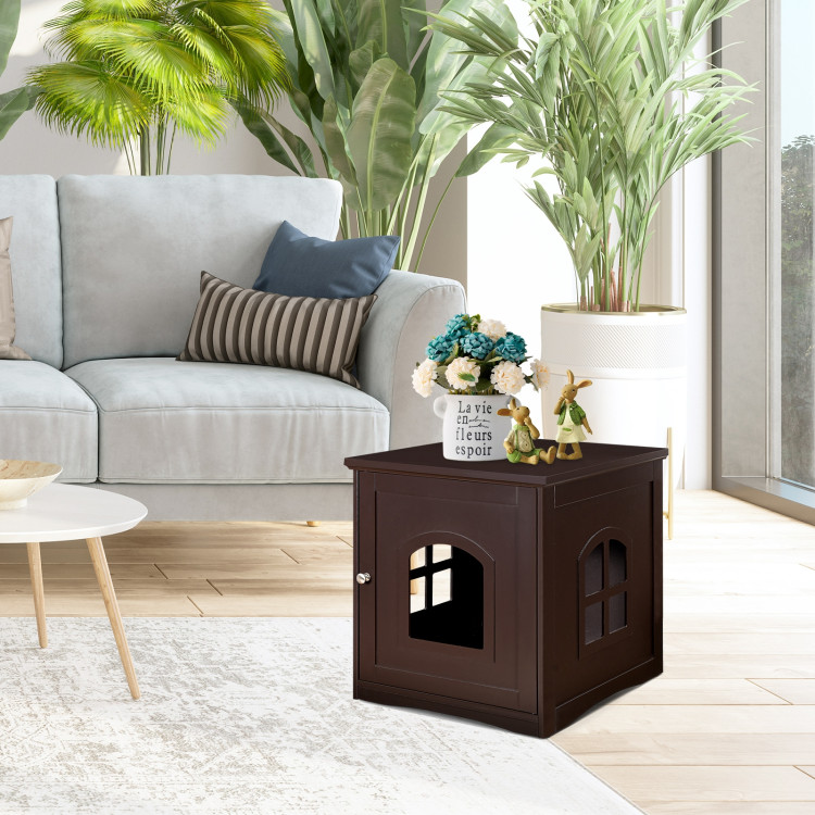 Side Table Nightstand Decorative Cat House-BrownCostway Gallery View 7 of 10