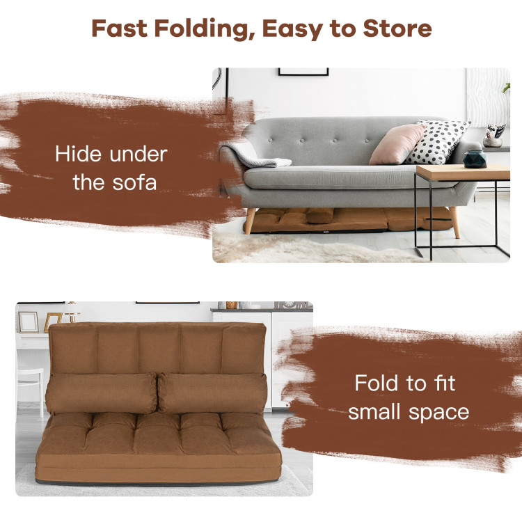 6-Position Foldable Floor Sofa Bed with Detachable Cloth Cover-BrownCostway Gallery View 3 of 9