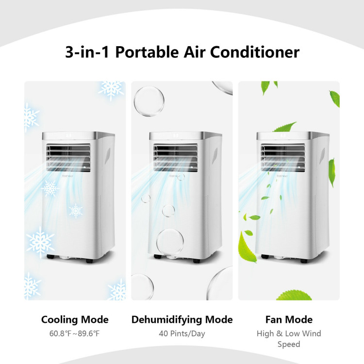 8000 BTU 3-in-1 Portable Air Conditioner with Remote Control-WhiteCostway Gallery View 3 of 8