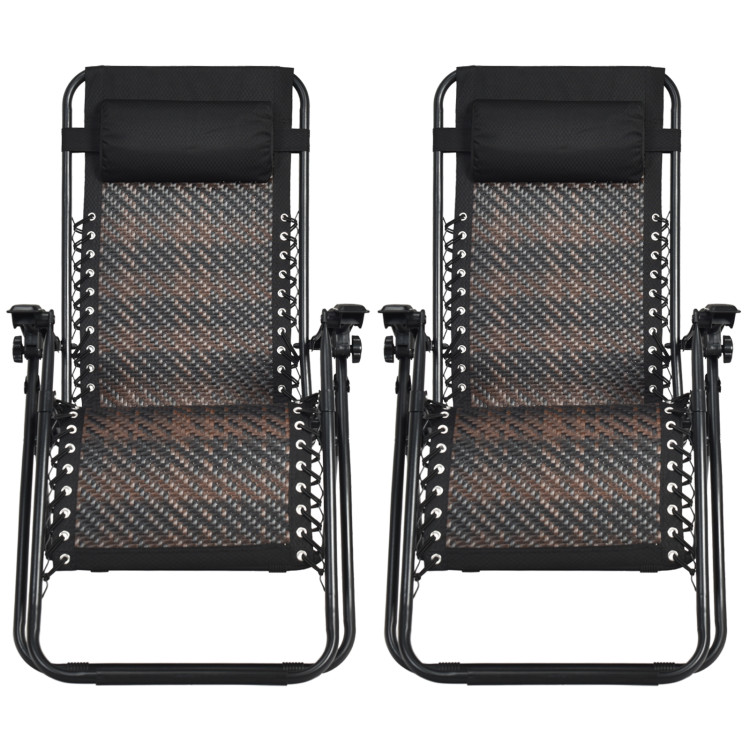 2 Pieces Folding Patio Rattan Zero Gravity Lounge Chair-BrownCostway Gallery View 11 of 13
