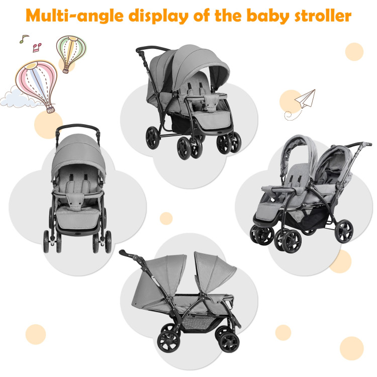 Foldable Lightweight Front Back Seats Double Baby Stroller-GrayCostway Gallery View 3 of 10
