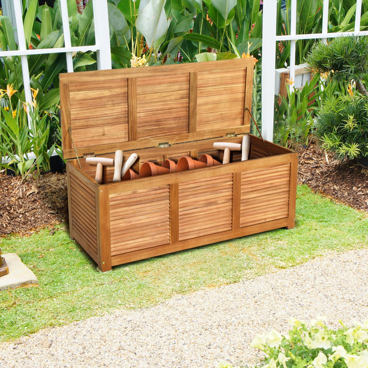 47 Gallon Acacia Wood Storage Bench Box for Patio Garden DeckCostway Gallery View 6 of 12