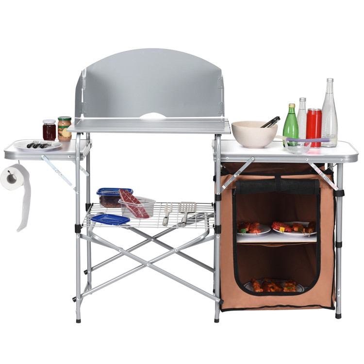 Foldable Outdoor BBQ Portable Grilling Table With Windscreen BagCostway Gallery View 9 of 11