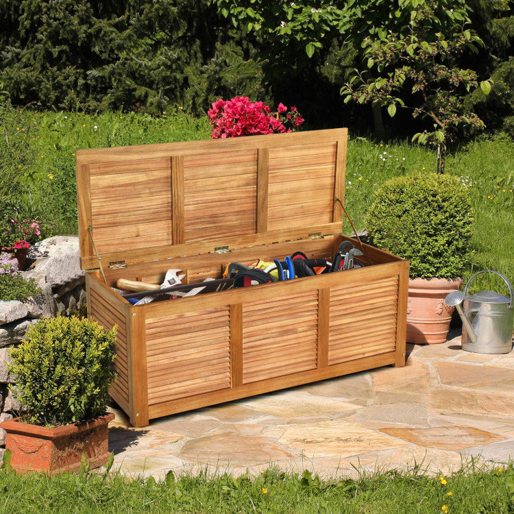 47 Gallon Acacia Wood Storage Bench Box for Patio Garden DeckCostway Gallery View 2 of 12