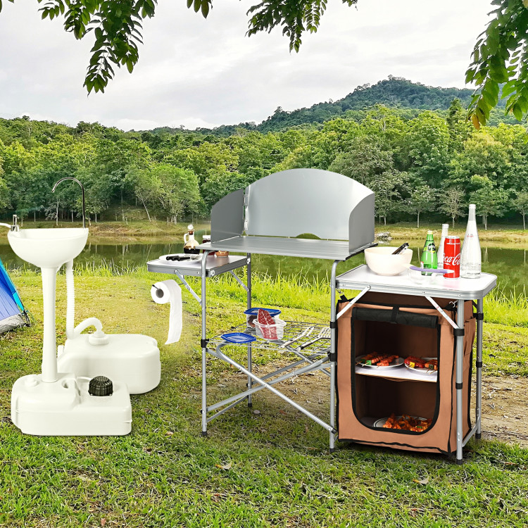 Foldable Outdoor BBQ Portable Grilling Table With Windscreen BagCostway Gallery View 8 of 11