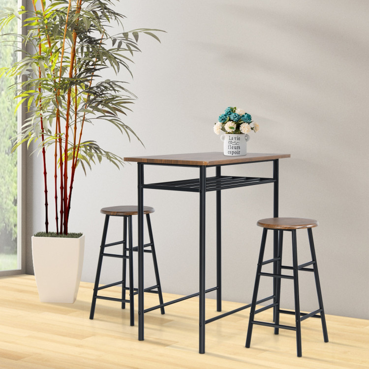 3 Pieces Bar Table Set with 2 Stools-Dark WalnutCostway Gallery View 6 of 10