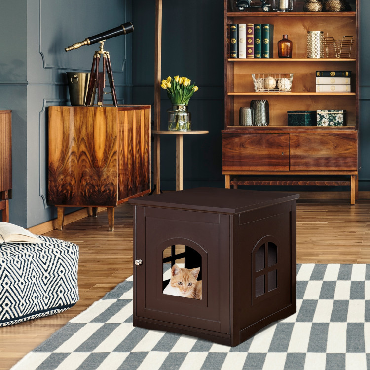 Side Table Nightstand Decorative Cat House-BrownCostway Gallery View 6 of 10