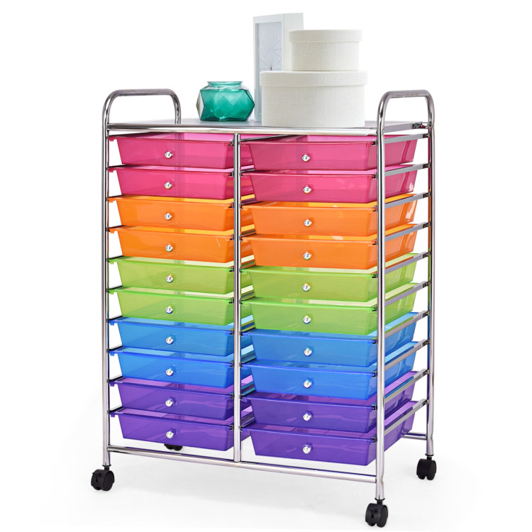 20 Drawers Storage Rolling Cart Studio Organizer-MulticolorCostway Gallery View 4 of 10