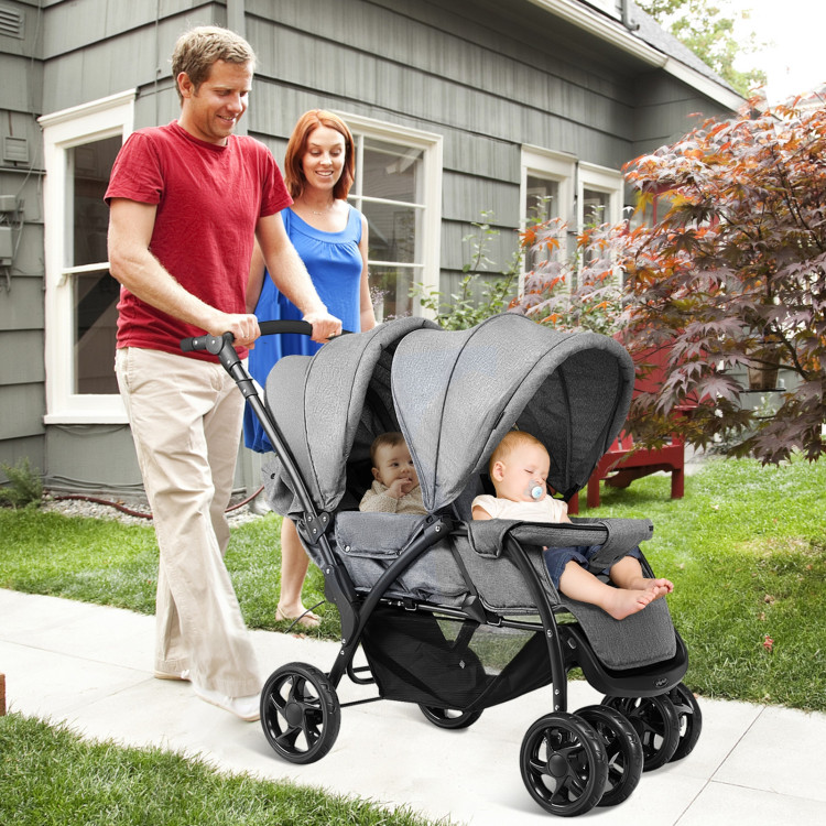 Foldable Lightweight Front Back Seats Double Baby Stroller-GrayCostway Gallery View 6 of 10
