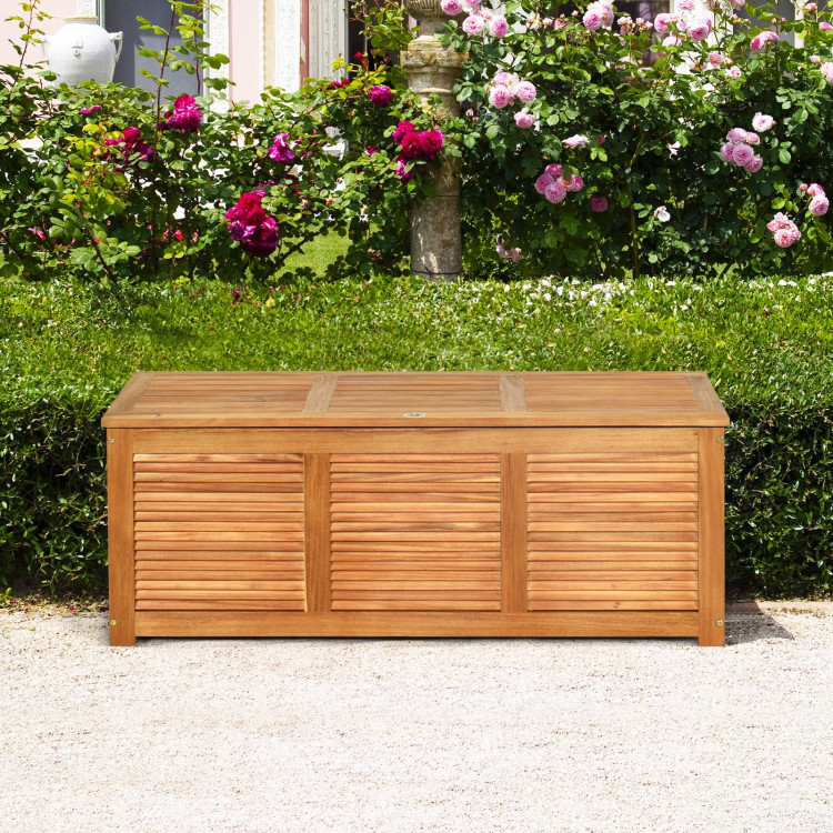 47 Gallon Acacia Wood Storage Bench Box for Patio Garden DeckCostway Gallery View 8 of 12