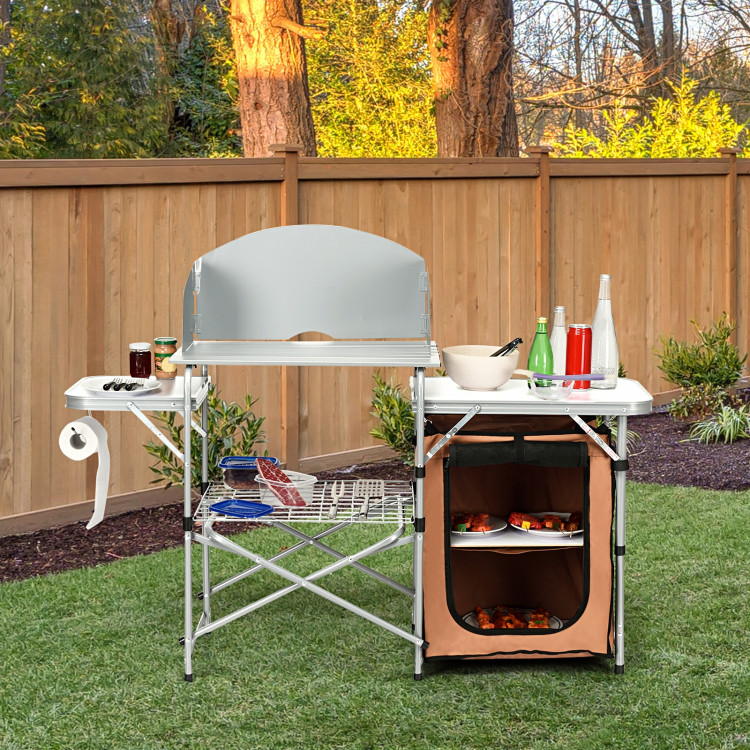 Foldable Outdoor BBQ Portable Grilling Table With Windscreen BagCostway Gallery View 7 of 11