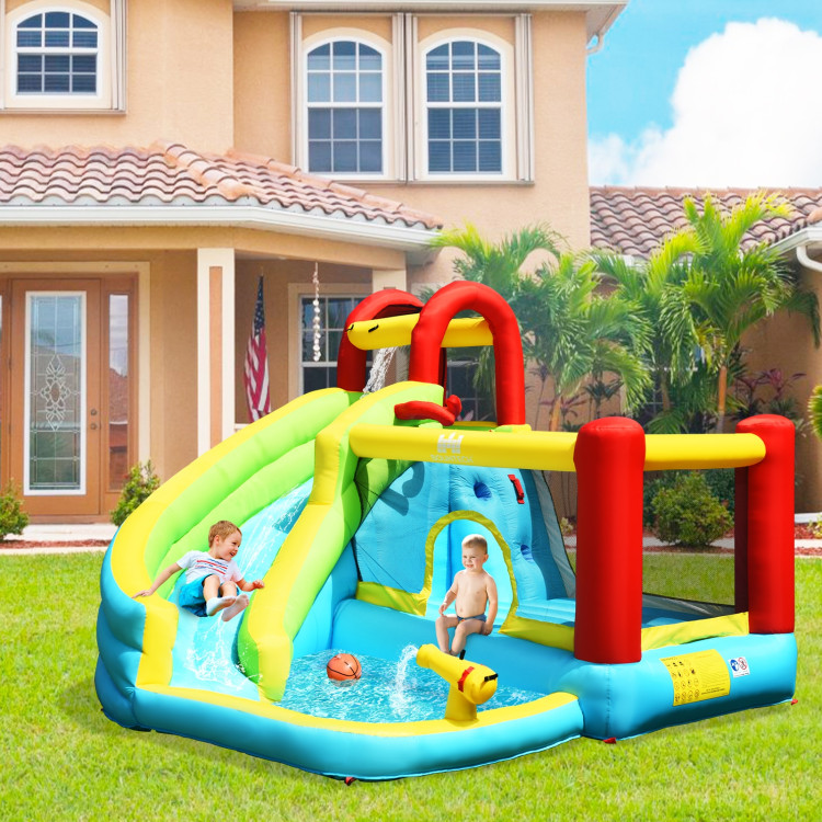 6-in-1 Inflatable Bounce House with Climbing Wall and Basketball Hoop without BlowerCostway Gallery View 6 of 14