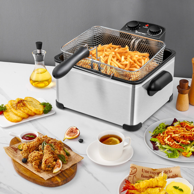 Electric Deep Fryer 5.3QT/21-Cup Stainless Steel 1700W with Triple BasketCostway Gallery View 1 of 13