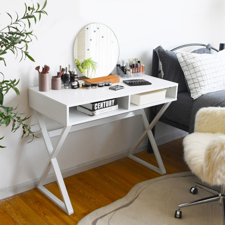 Modern Computer Desk Makeup Vanity Table with 2 Storage CompartmentsCostway Gallery View 6 of 10