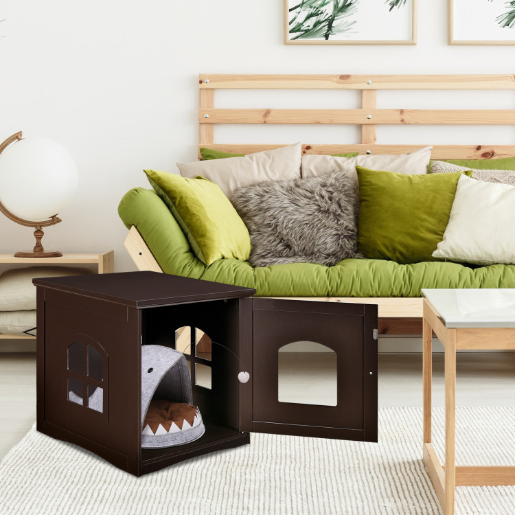 Side Table Nightstand Decorative Cat House-BrownCostway Gallery View 1 of 10