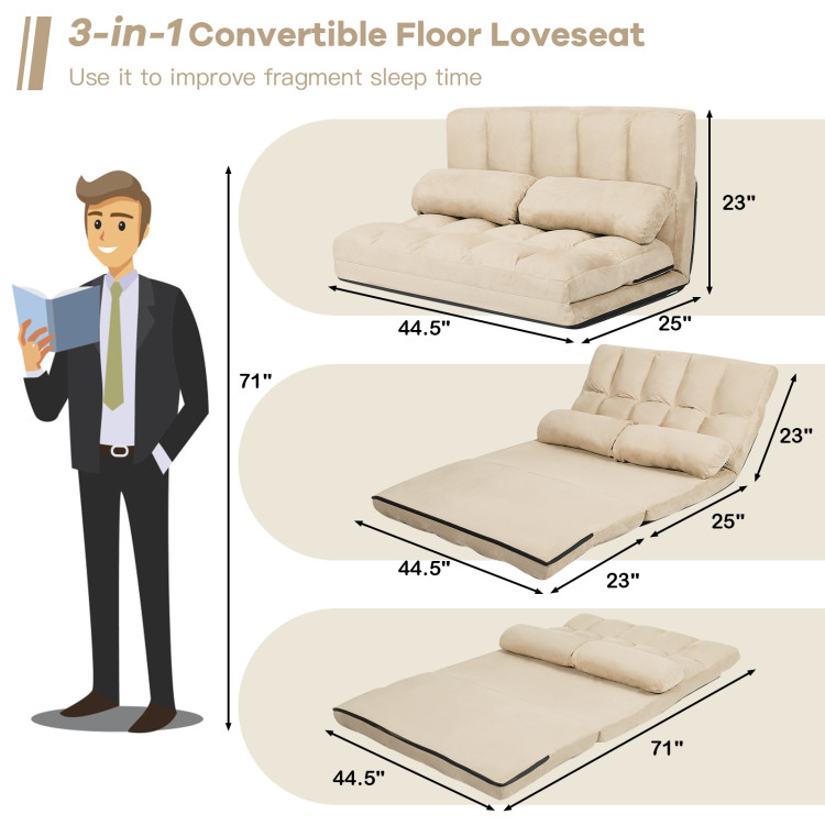 6-Position Foldable Floor Sofa Bed with Detachable Cloth Cover-BeigeCostway Gallery View 4 of 9