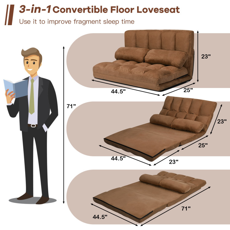 6-Position Foldable Floor Sofa Bed with Detachable Cloth Cover-BrownCostway Gallery View 4 of 9