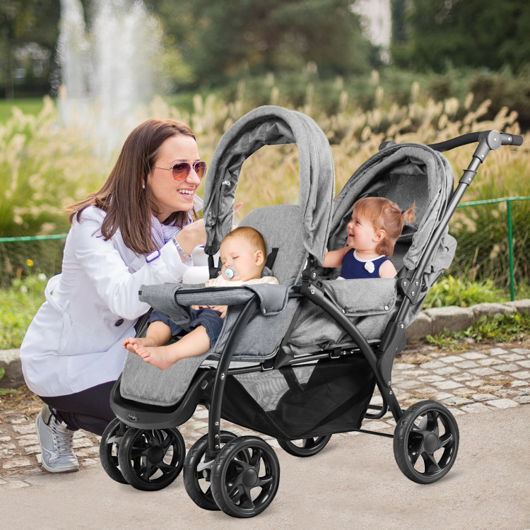 Foldable Lightweight Front Back Seats Double Baby Stroller-GrayCostway Gallery View 2 of 10