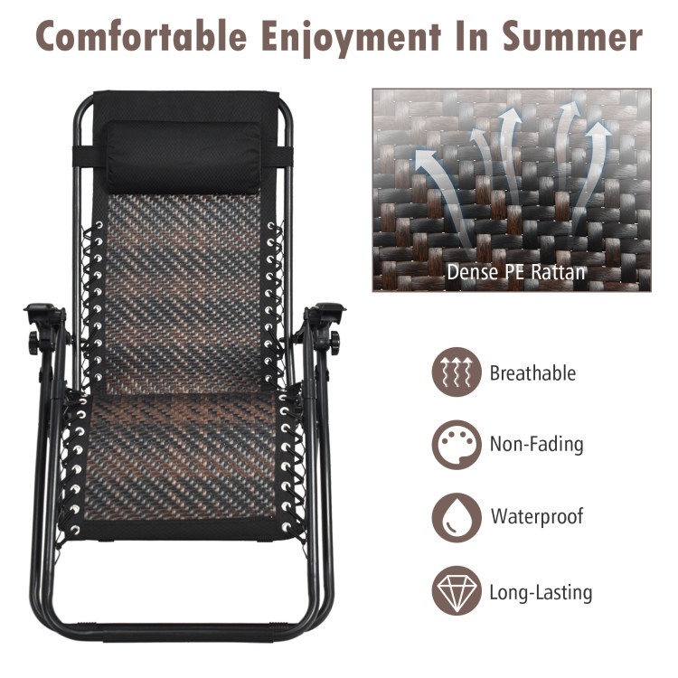2 Pieces Folding Patio Rattan Zero Gravity Lounge Chair-BrownCostway Gallery View 13 of 13
