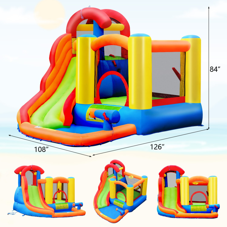 6-in-1 Water Park Bounce House for Outdoor Fun with Blower and Splash PoolCostway Gallery View 4 of 11