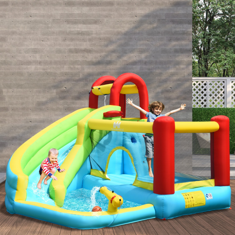 6-in-1 Inflatable Bounce House with Climbing Wall and Basketball Hoop without BlowerCostway Gallery View 7 of 13