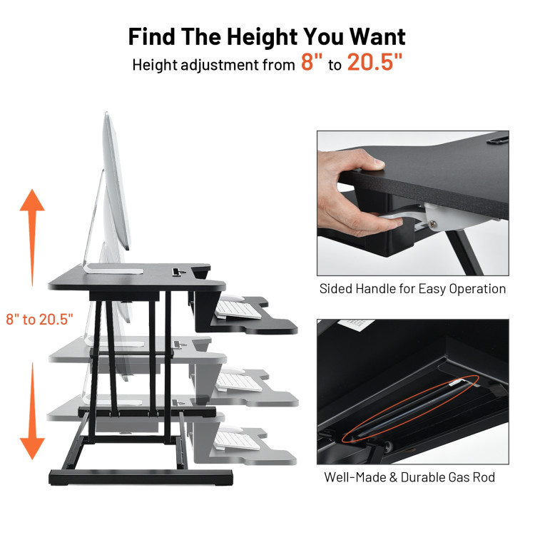 Height Adjustable Standing Desk Converter with Removable Keyboard Tray-BlackCostway Gallery View 11 of 12
