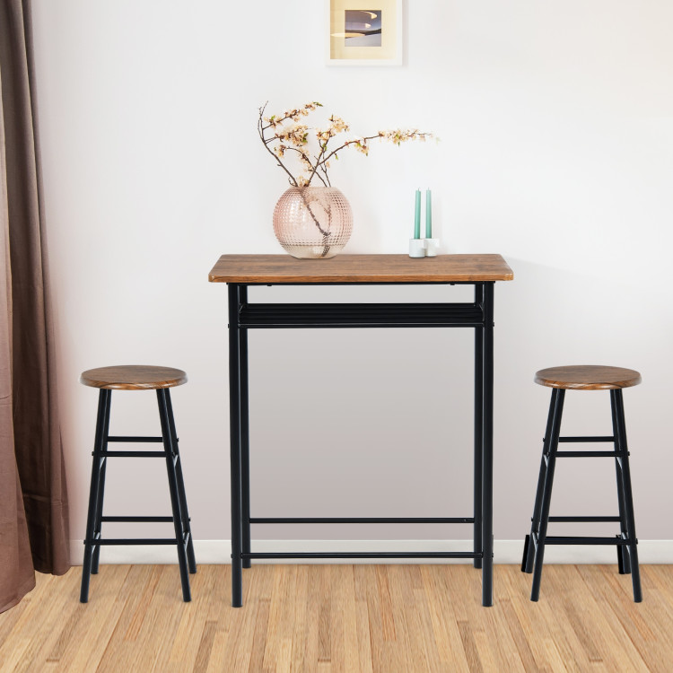 3 Pieces Bar Table Set with 2 Stools-Dark WalnutCostway Gallery View 7 of 10