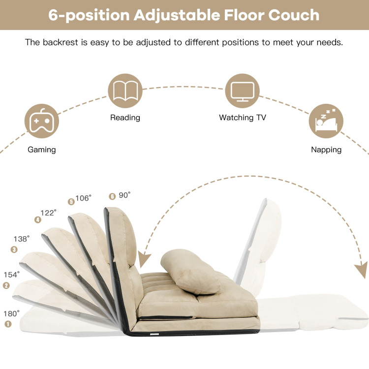 6-Position Foldable Floor Sofa Bed with Detachable Cloth Cover-BeigeCostway Gallery View 5 of 9