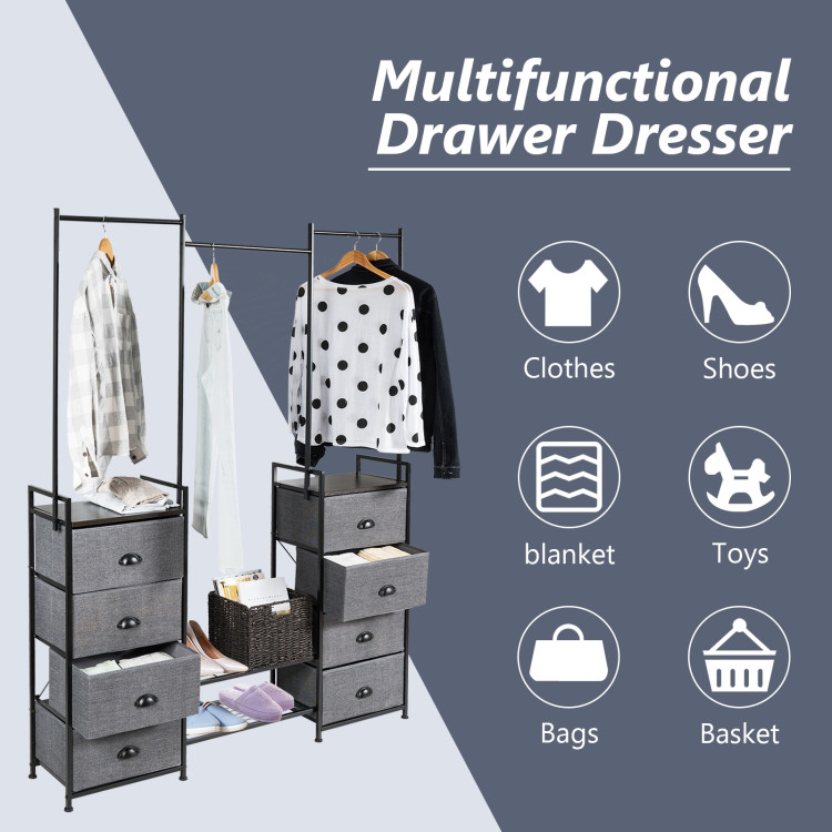 3-in-1 Portable Multifunctional  Dresser with 8 Fabric Drawers and Metal RackCostway Gallery View 6 of 20