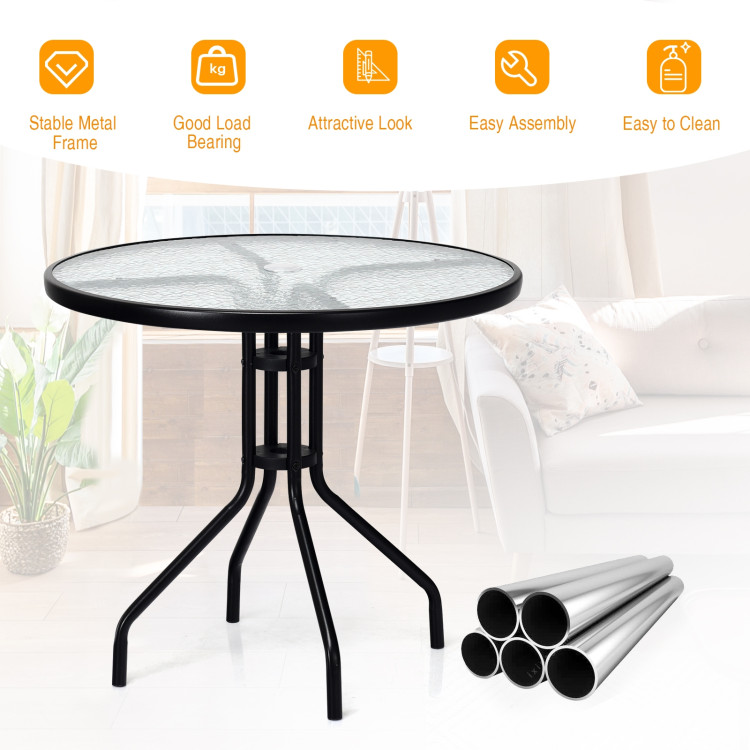 32 Inch Outdoor Patio Round Tempered Glass Top Table with Umbrella HoleCostway Gallery View 5 of 12