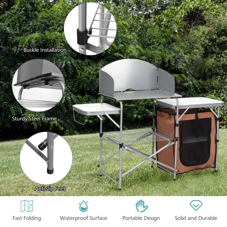 Foldable Outdoor BBQ Portable Grilling Table With Windscreen BagCostway Gallery View 2 of 11