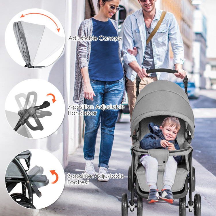 Foldable Lightweight Front Back Seats Double Baby Stroller-GrayCostway Gallery View 9 of 10