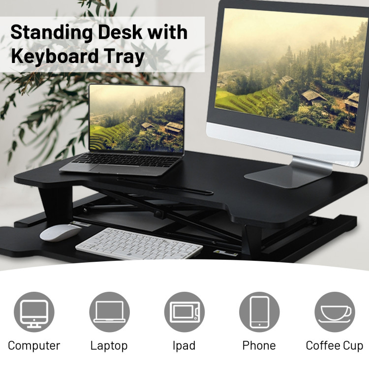 Height Adjustable Standing Desk Converter with Removable Keyboard Tray-BlackCostway Gallery View 5 of 12