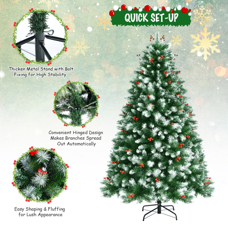 Artificial PVC Christmas Tree with Branch Tips and Metal Stand-6 ftCostway Gallery View 6 of 14