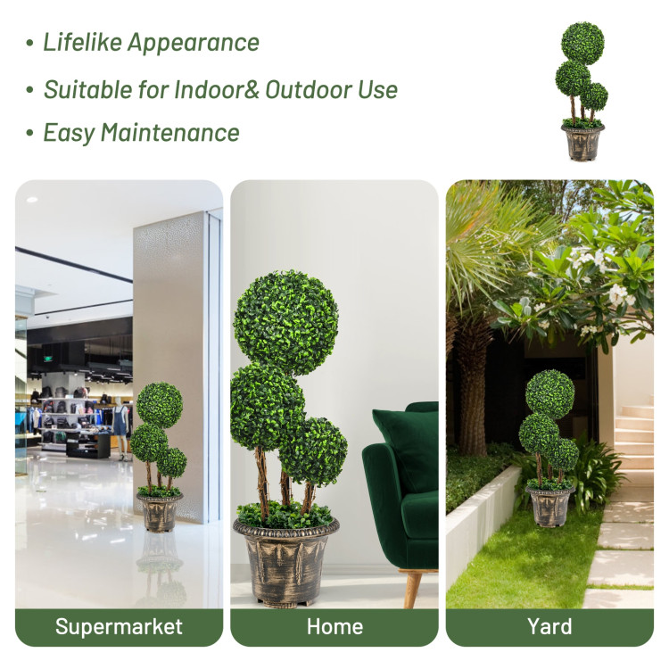 30 Inch Artificial Topiary Triple Ball Tree Indoor and Outdoor UV ProtectionCostway Gallery View 13 of 15